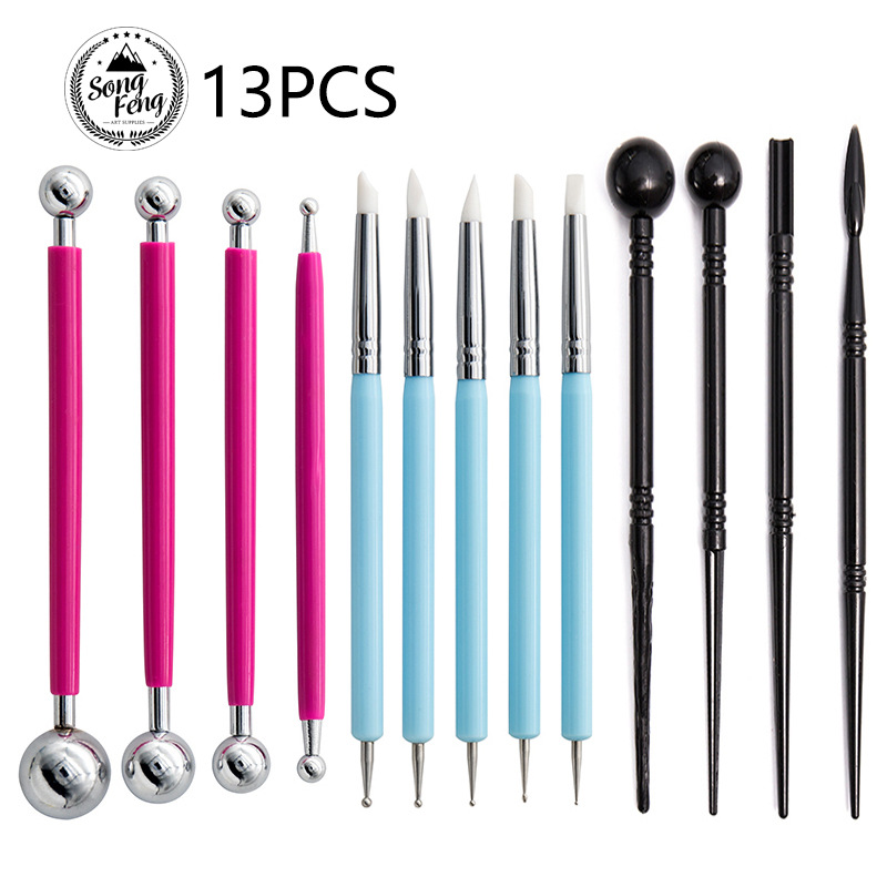 Cross-border ceramic tools 13 pieces of suit carving combination soft clay indentation rod clay tools silicone drill pen