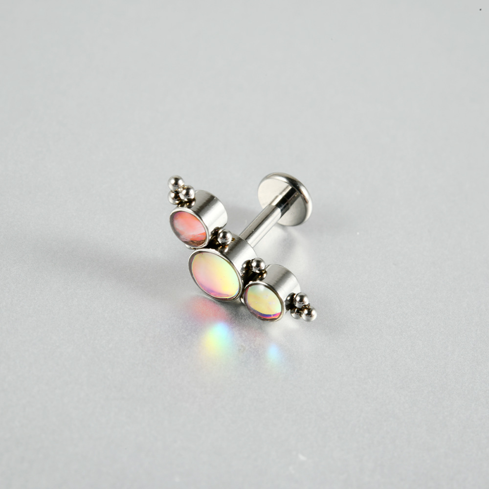 Picture of G23 Titanium Alloy Candy Color Opal Lip Nails Oil Drop Lip Nails Exploding Curved Ear Bone Nails Body Piercing Spot