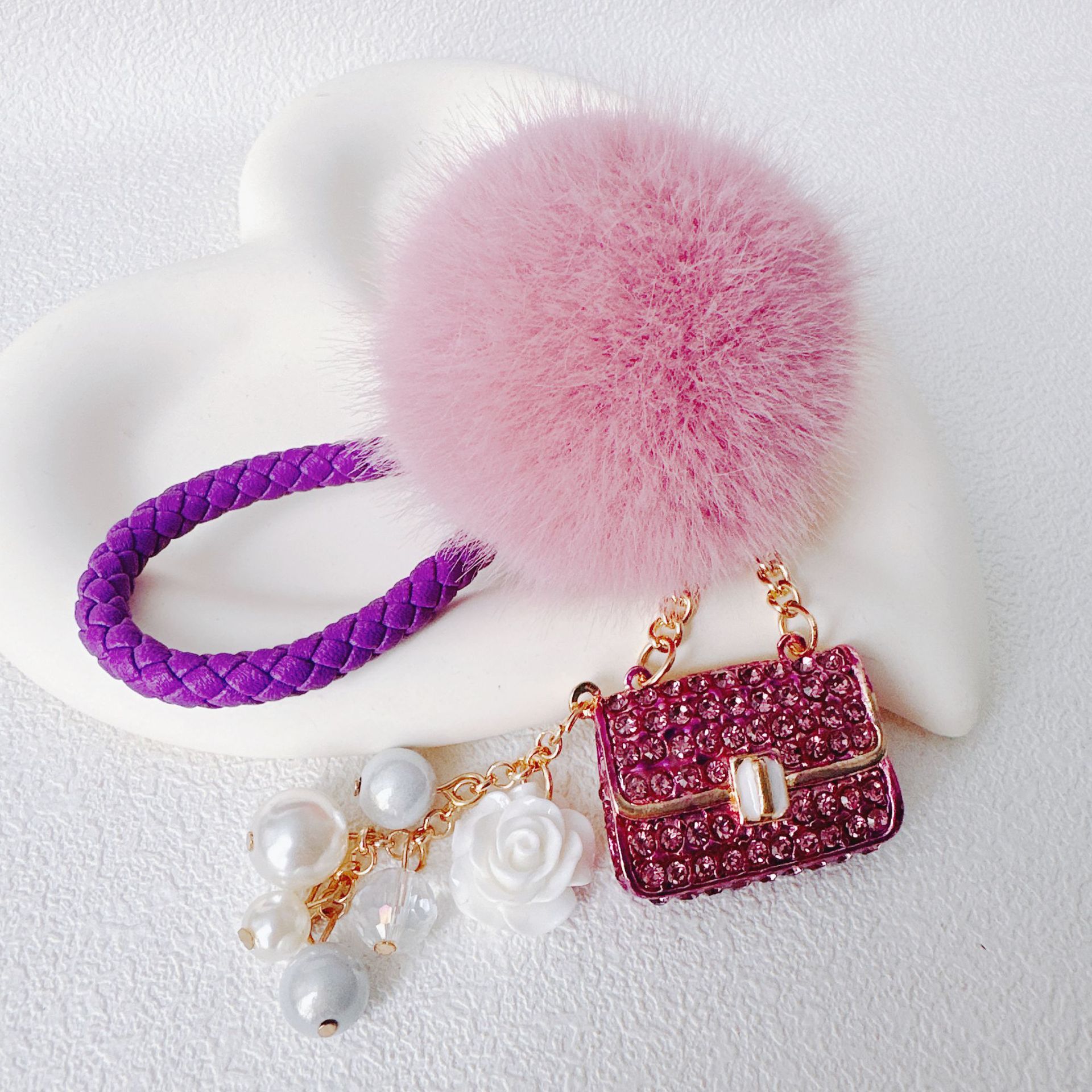 Creative Cute Fashion Girl Heart Flower Pearl Satchel Keychain Car Bag Mobile Phone Accessories Gift Gift