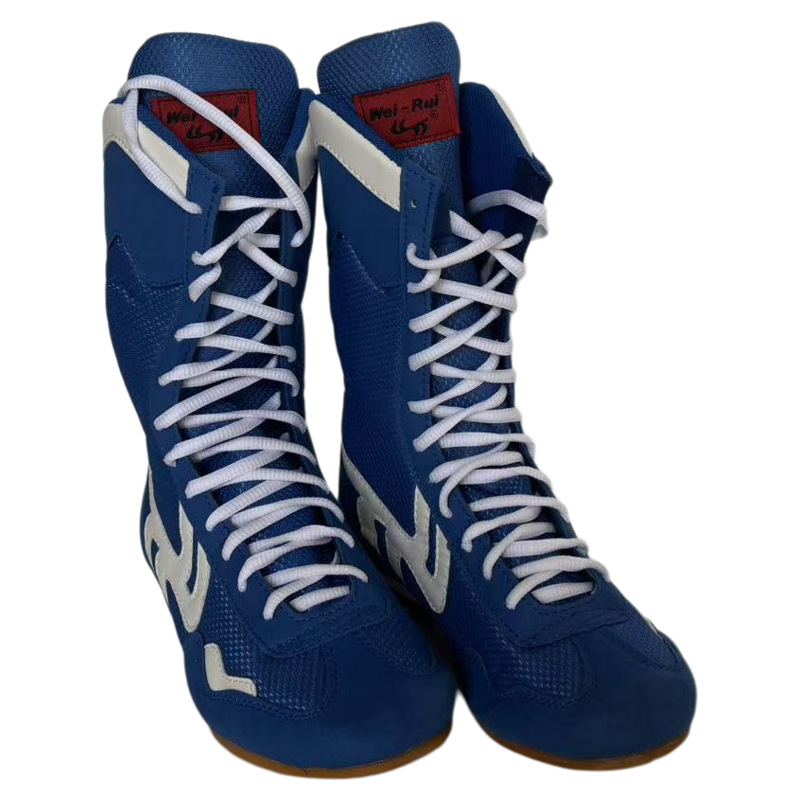 Picture of Boxing Shoes High Boots Fighting Wrestling Shoes Men and Women Fighting Competition Training Shoes Red Blue Cross Border