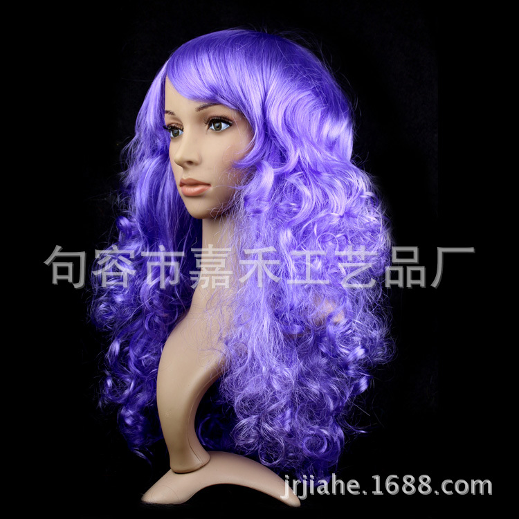 Picture of Cross-Border E-Commerce Halloween Christmas Masquerade Costume Catwalk Colorful Big Wave Wig Set Cosplay