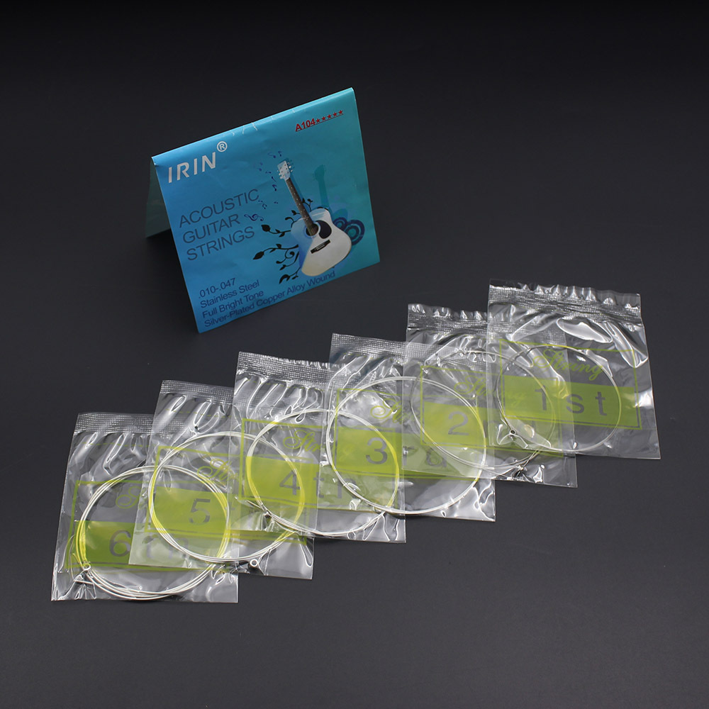 Picture of IRIN Folk Guitar Strings A104 Set of 6 Silver Plated Acoustic Guitar Set Strings Anti-rust Strings Guitar Strings Manufacturer