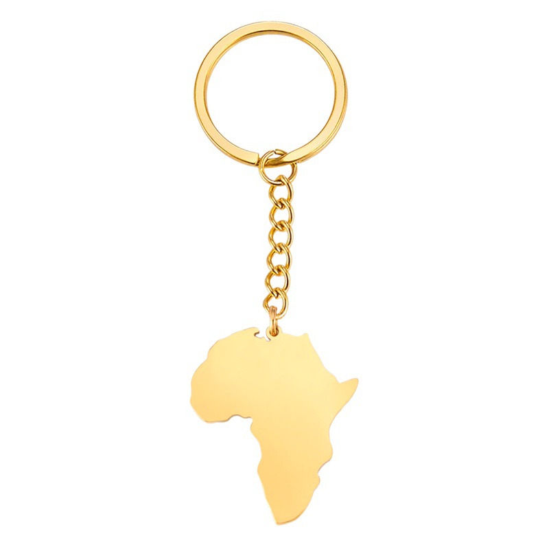Hot Sale Keychain with Chain Africa Map Double-Sided Polished Pendant for Couple Fashion Personalized Stainless Steel Keychain