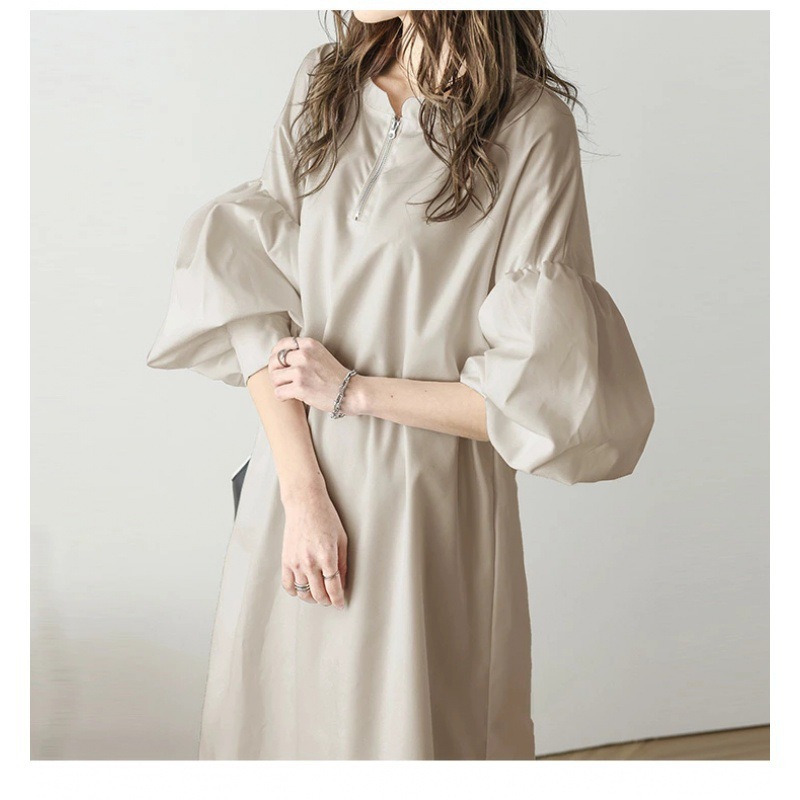 [Buyer list] Lantern sleeve slimming design dress Japanese and Korean women's high-end Chanel style zipper collar Japanese dress