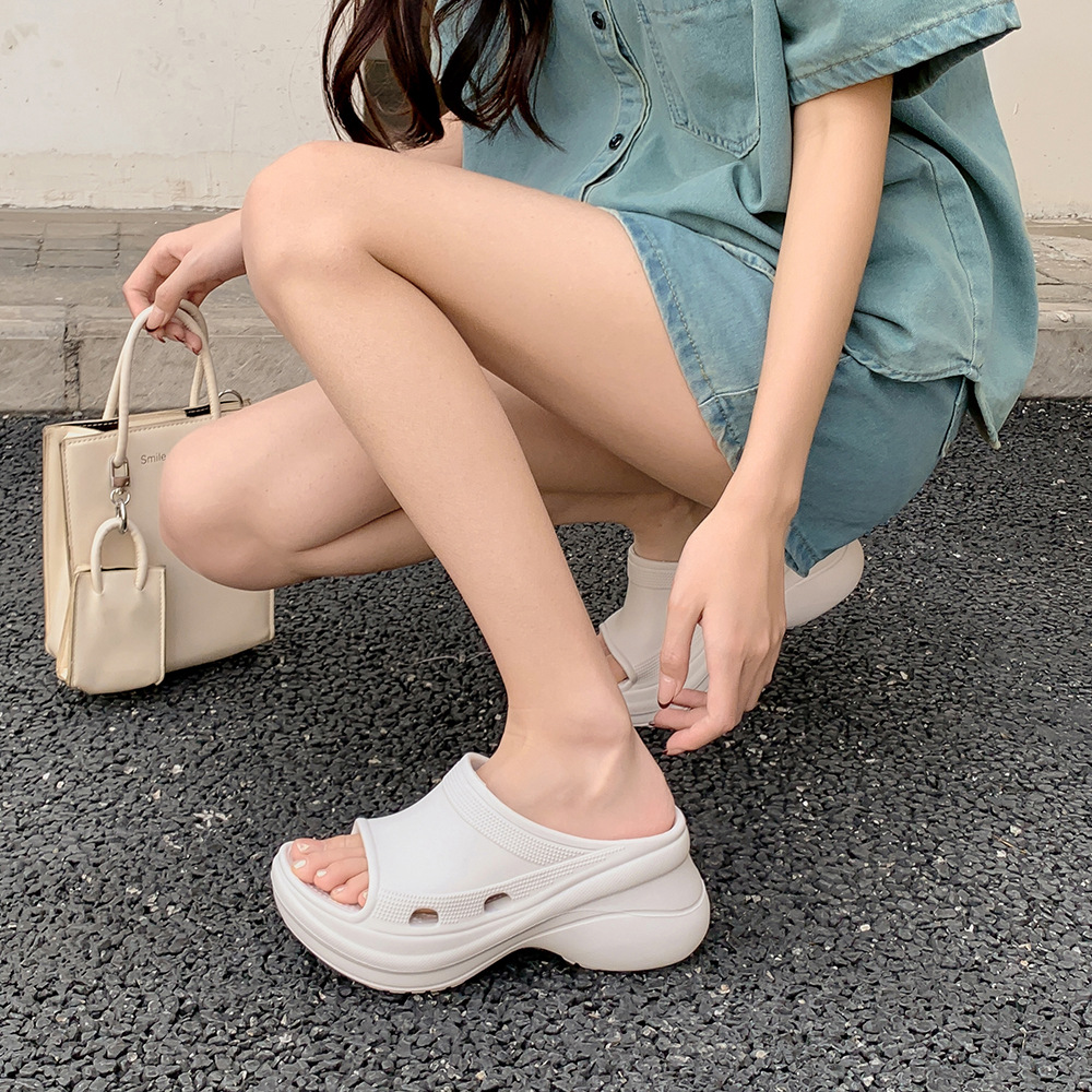 Thick-Soled Slippers for Women, Summer European and American Style, Trendy Eva Soft-Soled Wedge Sandals for Outdoor Wear, Paris-Style Slippers