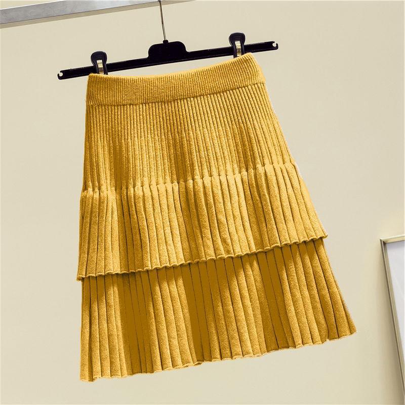 Picture of Trendy Autumn Skirt Korean Style Women's High Waist Cake Skirt Pleated Skirt Knitted Spring and Autumn Women's Stitching Short Skirt