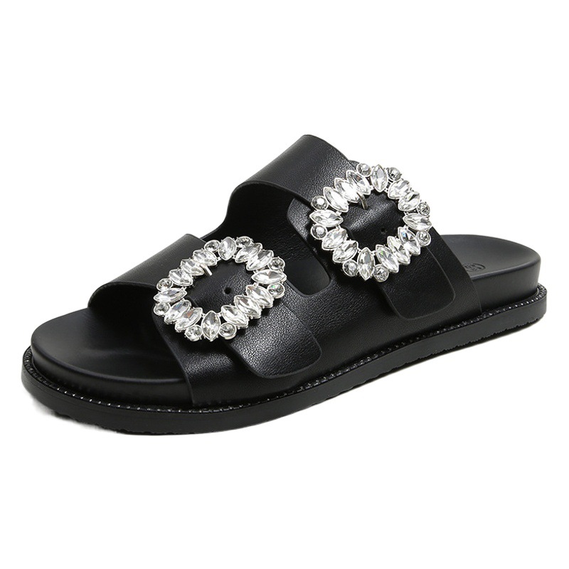 Slippers for Women Summer Outer Wear Fashion Ins Trbottomy 2025 New Thick-Soled Internet Celebrity Buckle Rhinestone Fairy Style Beach Sandals