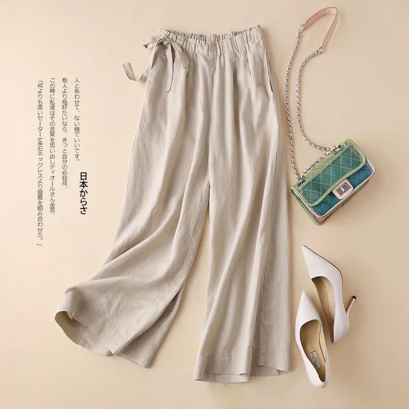 Women's Wear Cotton and Linen Wide Leg Ankle-length Pants 2024 Spring and Summer Pants Loose Slimming High Waist Thin Straight Casual Pants
