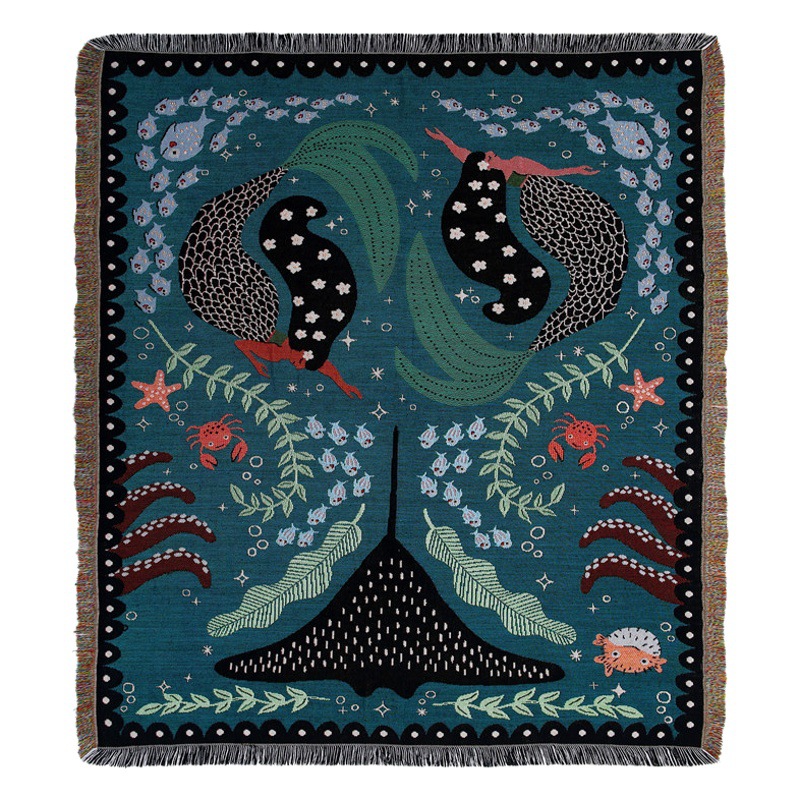Mermaid Camping Blanket Ins Style Multi-function Line Blanket Outdoor picnic Blanket Sofa Blanket Cover Blanket Bohemian Blanket