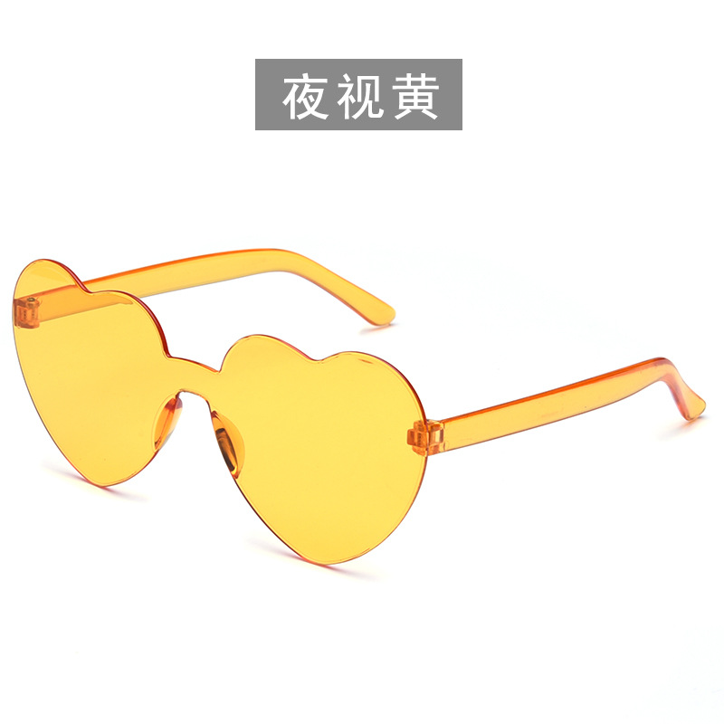 Picture of Heart Sunglasses, Heart Sunglasses, Jelly Color Rimless Heart-Shaped One-Piece Glasses, Dazzling Color Glasses