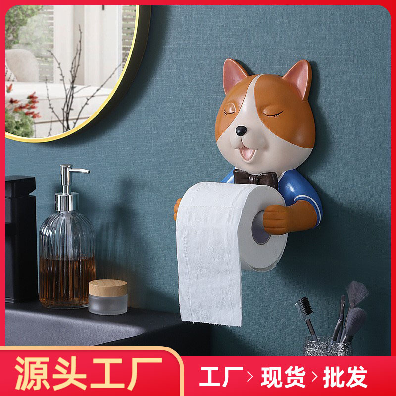 Toilet tissue towel roll paper box creative cartoon cute fox roll paper rack wall-mounted punch-free