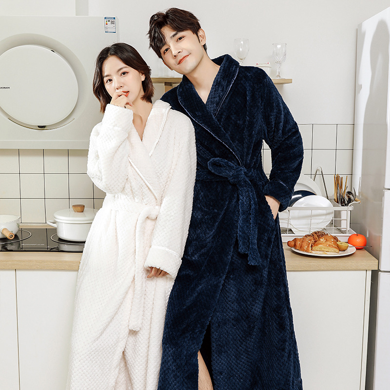 Inner Model Nightgown for Women in Autumn and Winter for Couples, Extra Long and Velvet Thickeneded Double-Sided Velvet Coral Velvet Bathrobe for Men with Extra Fat