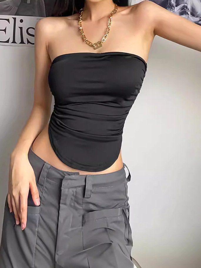 Cross-border foreign trade European and American women's clothing sexy cropped cropped flat tube top hot girl irregular slim top for women