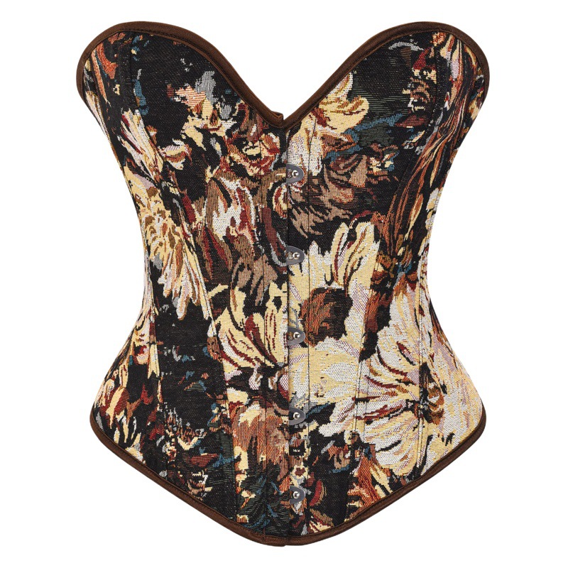 Women's Strapless Floral Pattern Classic Fishbone Oil Painting Bra with Retro Print