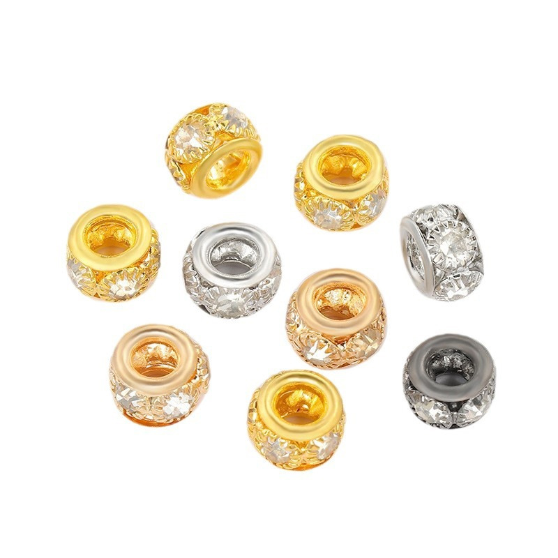 Picture of Copper Diamond Necklace Bracelet Bead Large Hole Bead Six Large Diamond Copper Bead Welding Drill Ring DIY Beaded Jewelry Accessories