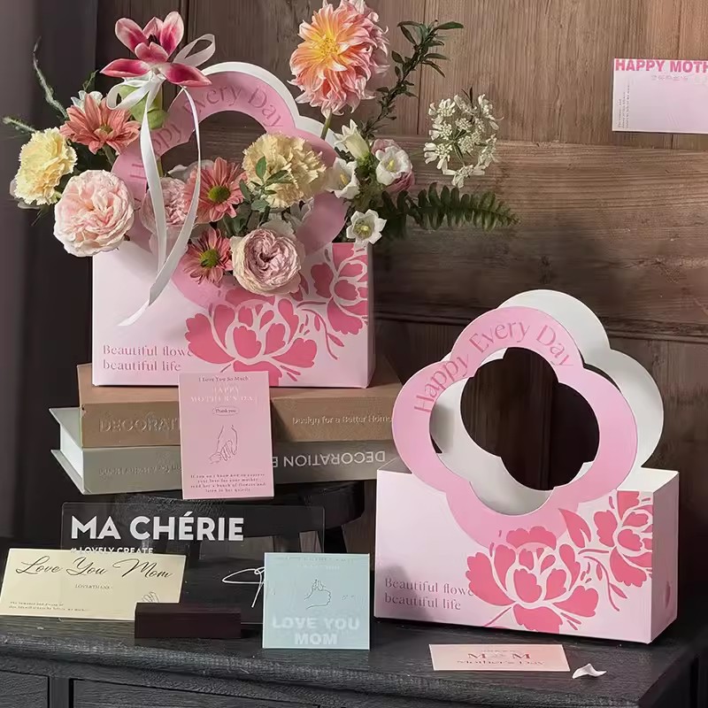 Hand-Held Flower Box Chinoiserie New Chinoiserie Gift Box Hand-Held Flower Basket DIY Flower Arrangement Box Valentine's Day Floral Packaging Box