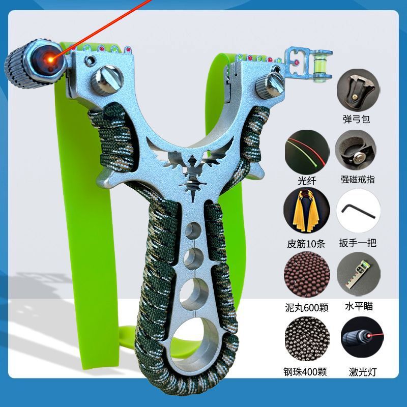 Picture of New Aviation Aluminum Alloy Flying Eagle Slingshot for Adults Outdoor Practical Competition Flat Rubber Band Set Single Laser Aiming Tactical