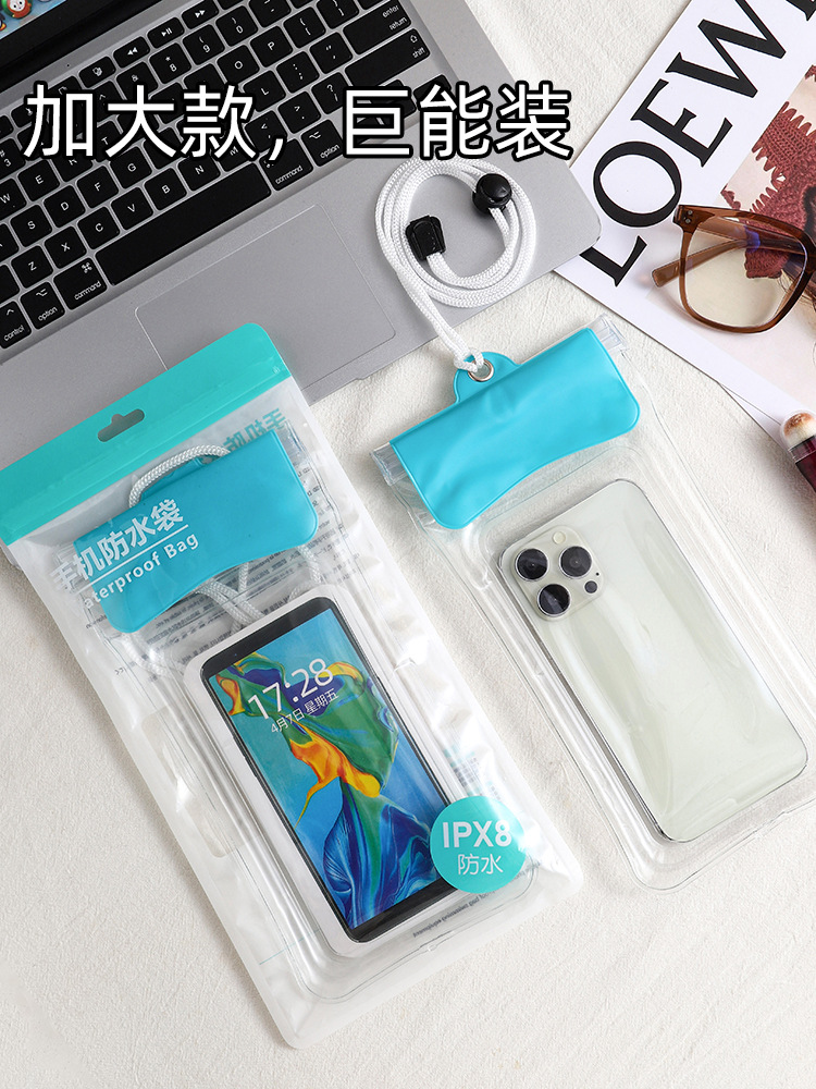 Picture of Cross-border Three Sealed Mobile Phone Waterproof Bag with Touch Screen, Swimming Air Bag, Rafting Halter, Waterproof Mobile Phone Case, Transparent
