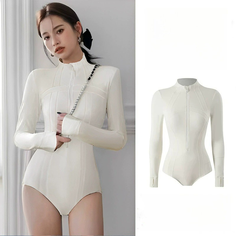 Waves Surfing High Collar Swimsuit Women's Long Sleeve Trousers Professional Sun Protection UPF50 one-piece Quick-drying Diving Suit Jellyfish Suit