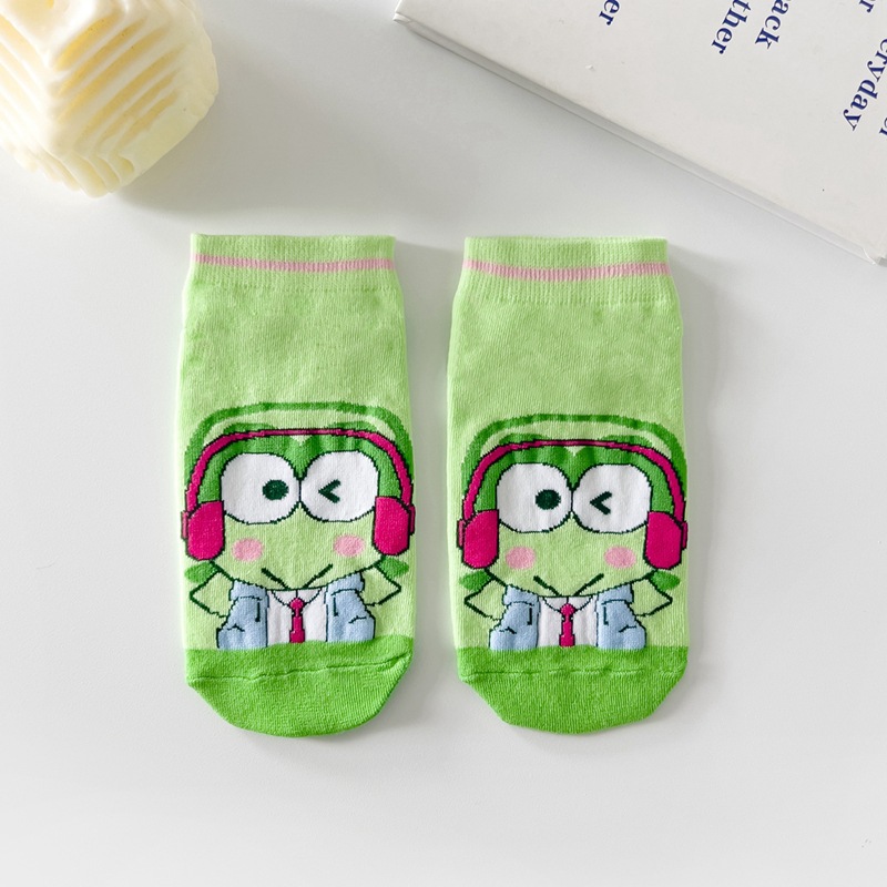 Picture of Women's socks spring and autumn Japanese cartoon green frog cute socks Korean style women's boat Socks combed cotton socks in stock wholesale