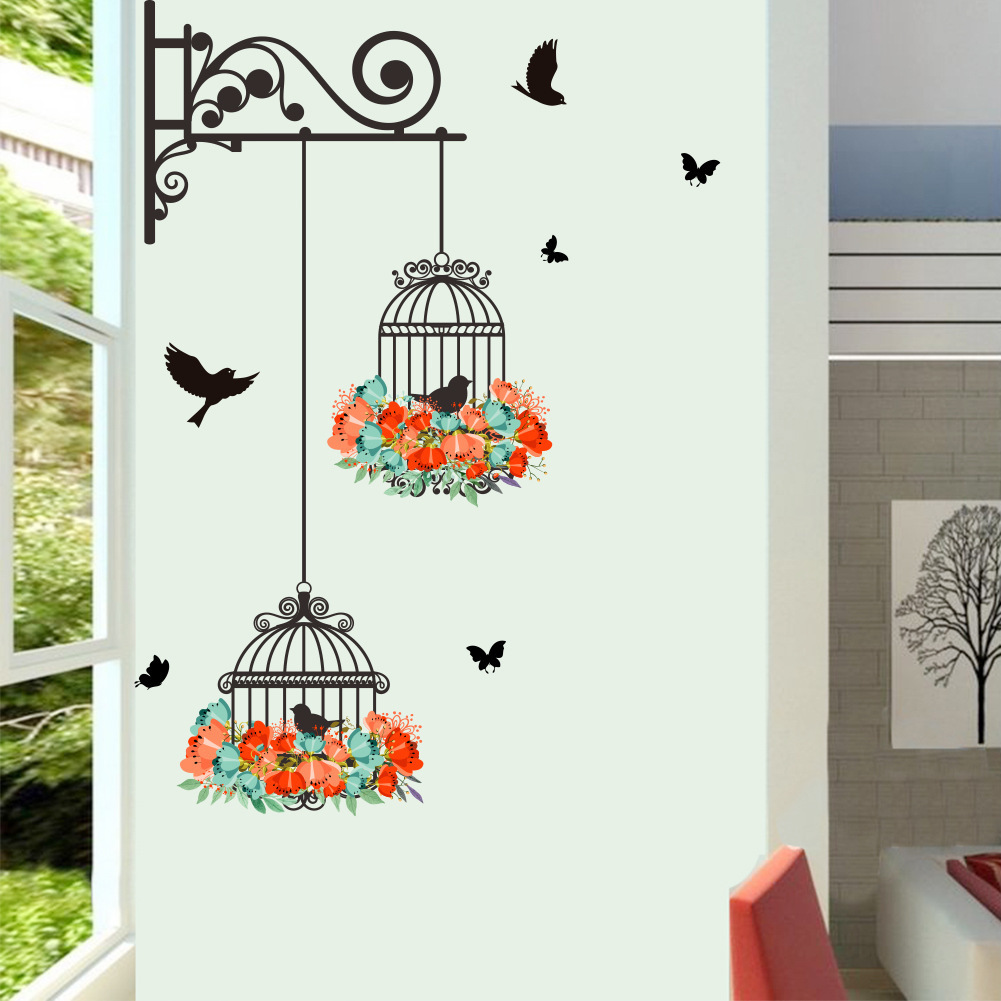 New hot cross-border supply Birdcage decorative painting living room TV background wall decorative wall stickers mural ZY123