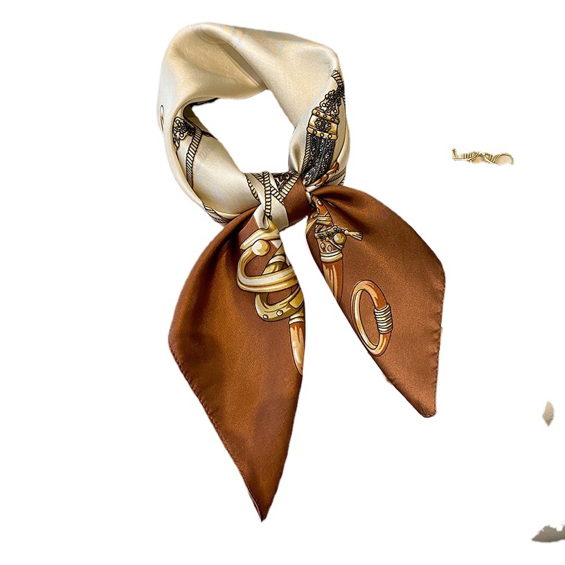 2022 Korean Style Spring and Autumn New Fashion Elegant Small Square Scarf Women's Silk Scarf Dual-use Scarf Decorative Hair Band Tie Bag Scarf
