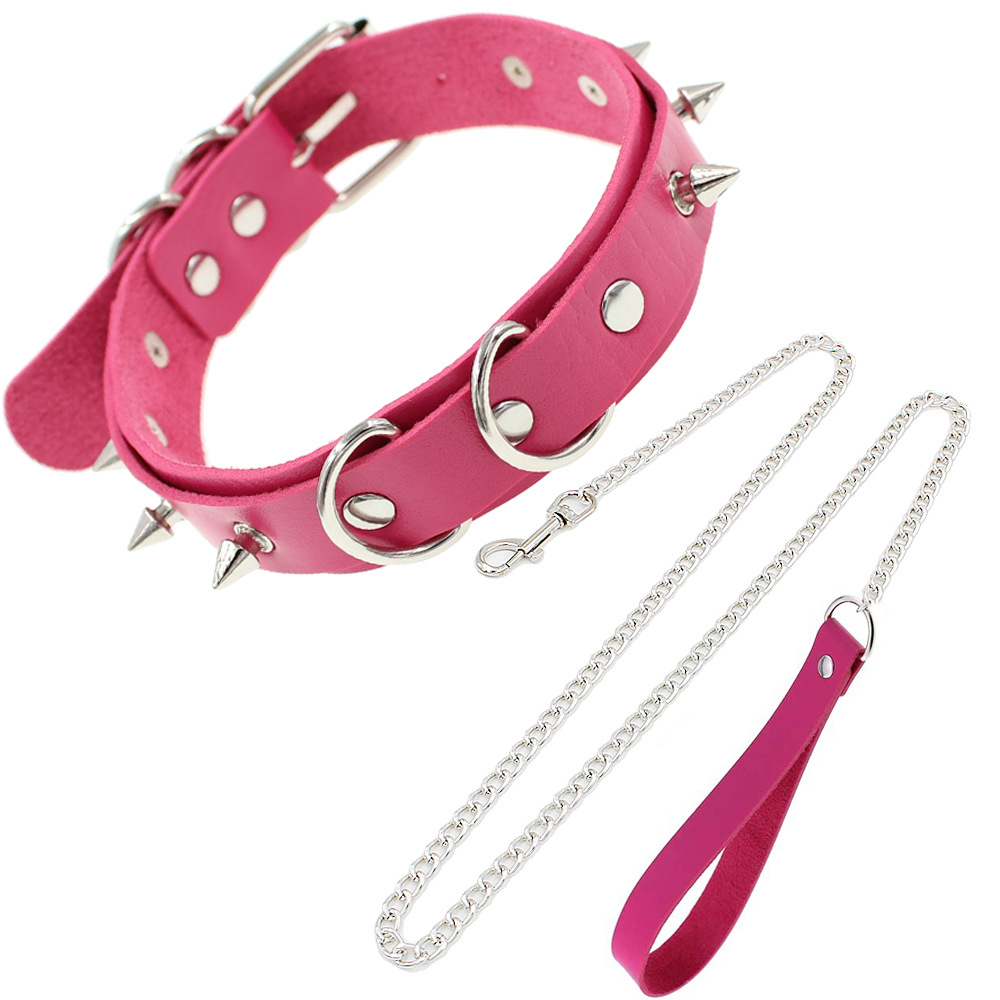 Picture of European and American Exaggerated Adult Sex Products Rivet Collar Flirting Necklace Neck Neck Set Dog Slave Special Traction Rope Set