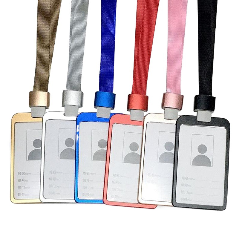 Aluminum alloy work card set with lanyard ID set double-sided transparent label metal badge work card can be fixed logo