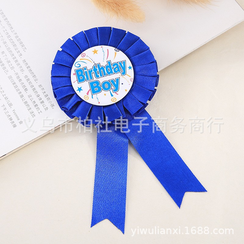 Picture of Tinplate badge cross-border source Birthday boys and girls Birthday party lace badge color can be set
