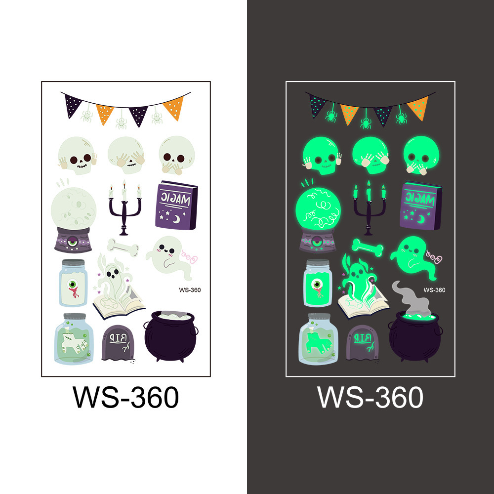 Picture of Cross-Border New Halloween Tattoo Stickers Waterproof and Sweat-Proof Long-Lasting Fluorescent Green Luminous Children's Cartoon Face Tattoo Stickers