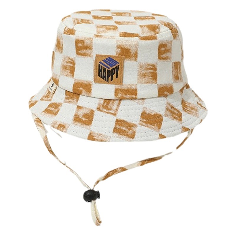 Gradient square children's basin hat spring and summer 2024 new boys and girls plaid basin hat casual hat flat top fisherman hat