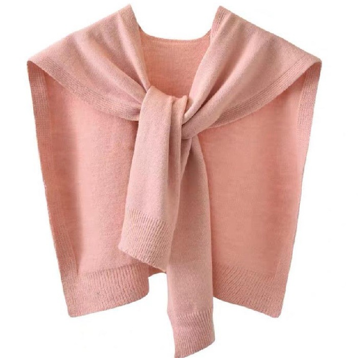 Picture of Core-spun Yarn Knitted Shawl Women's Spring and Autumn Outer Waistcoat Solid Color Shoulder Thin Cardigan Summer Knot False Collar Scarf
