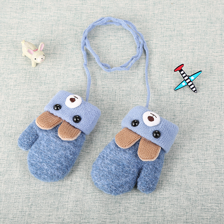 Picture of 0-3 years old cute ears bear cartoon children's gloves winter knitted wool double plus velvet padded warm