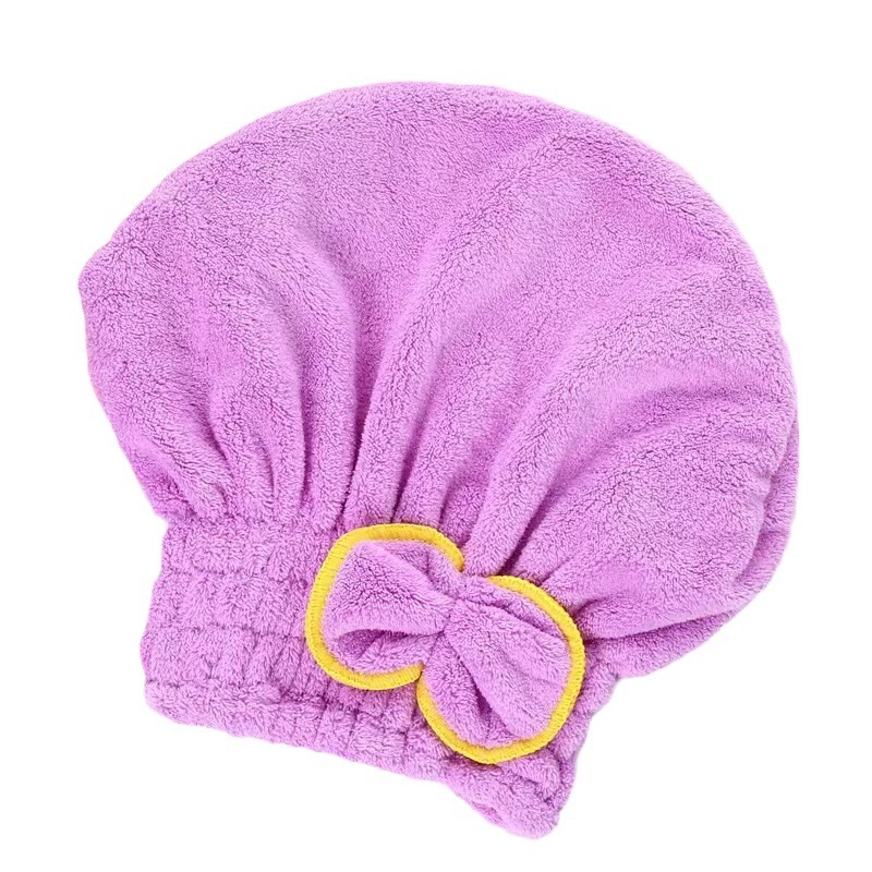 Picture of Coral Velvet Dry Hair Cap with Bow for Women, Thickeneded Shampoo Bag, Absorbent Princess Hat, Hair Factory Wholesale, Fast Water Absorption