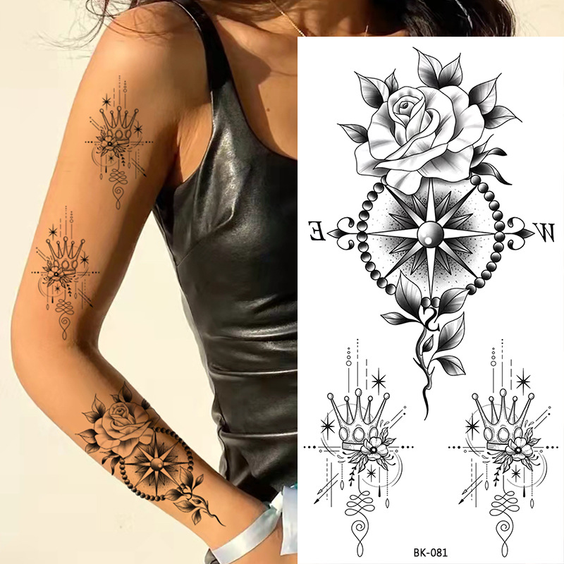 Picture of Cross-Border Supply of Sketch Flower Tattoo Stickers, Sketch Tattoo Stickers, Rose Flower Black and White Flower Tattoo