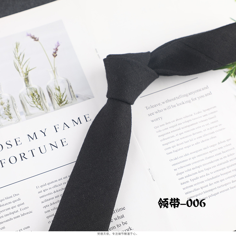 Picture of Factory wholesale Korean version of narrow cotton and linen tie men's leisure professional business work college style dark twill trendy