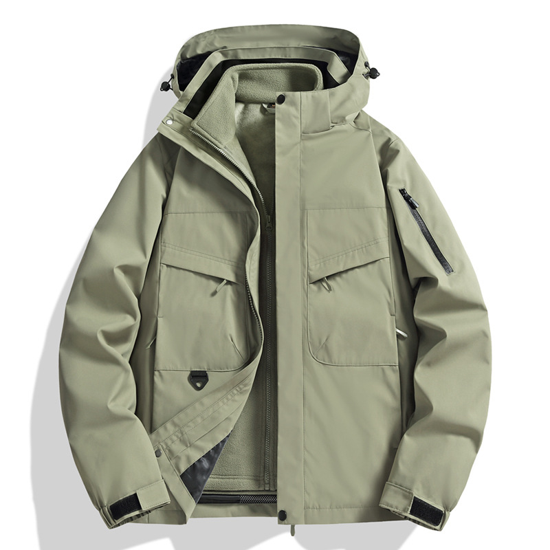 Three-in-one jacket for men and women, outdoor winter thickening, youth mountaineering, leisure, warmth, couple mountaineering clothing, jacket trend