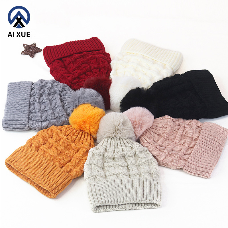 Picture of Hat Women's Korean-style new hat fur ball thickened thick wool knitted hat autumn and winter warm earmuffs hat student fleece-lined