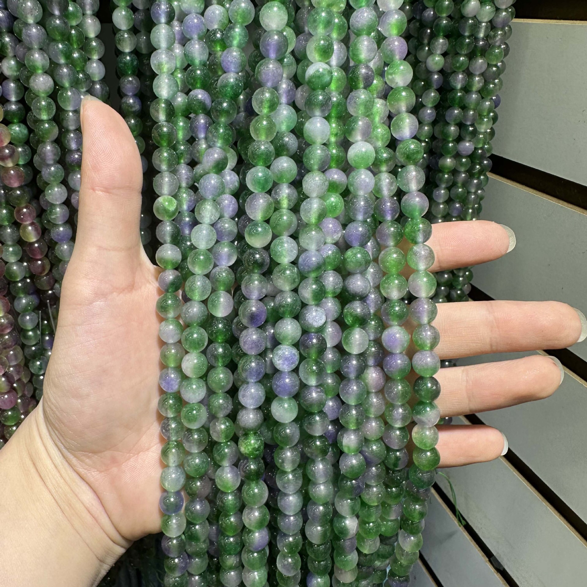 Picture of Live hot grade a chalcedony 8mm two-color round beads beads handmade diy Internet celebrity matching in stock jewelry