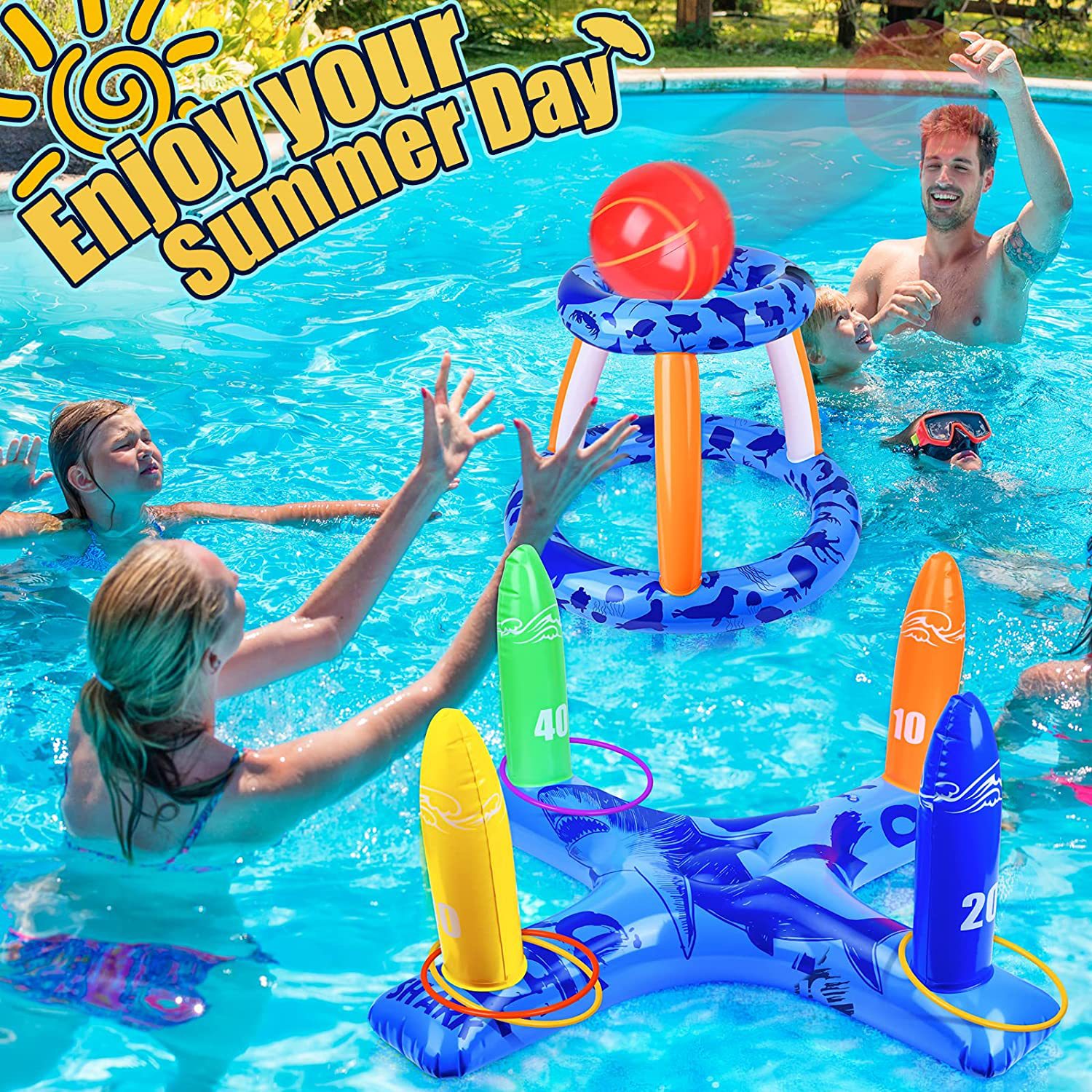 Picture of Cross-border Spot Water Inflatable Basketball Rack Rings Swimming Pool Interactive Shooting Toys Outdoor Inflatable Water Play Toys