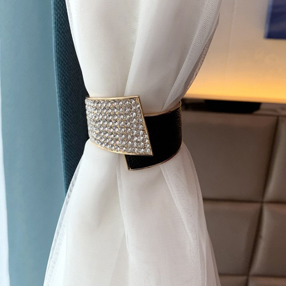 Factory Hot Simple Light Luxury Curtain Strap Metal Full Diamond PU Leather Diamond Curtain Buckle Wholesale Curtain Clip