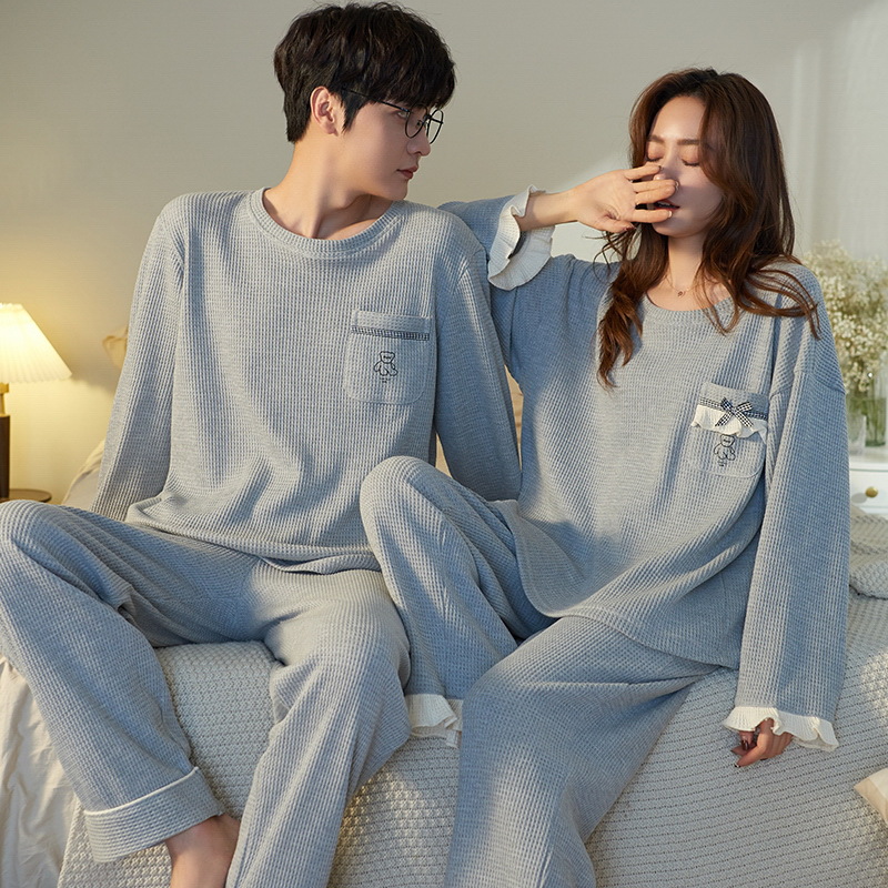 Spring and Autumn Couple Pajamas Women's Winter Cotton Cartoon Cute Long-sleeved Casual Men's Simple Large Size Home Clothes Suit