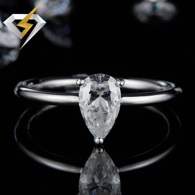 Moissanite Ring Drop-shaped 1 karat Mosan Diamond Ring Special-shaped Women's Ring 925 Silver Platinum-plated Wedding Ring for Women