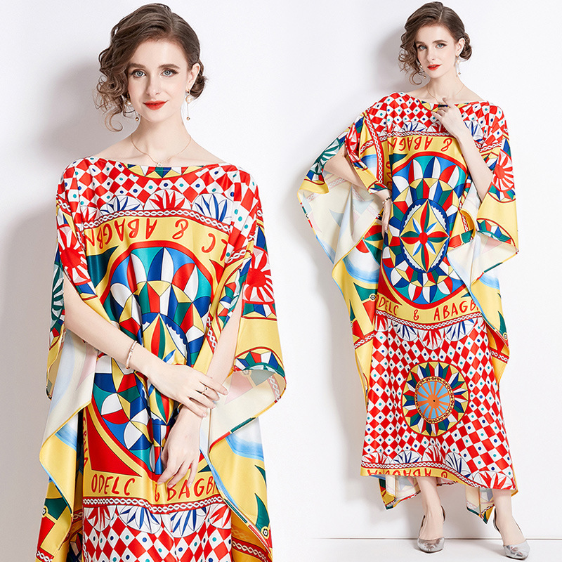 Cross-Border New plus size women's clothing in stock European and American fashion off-neck loose casual dress