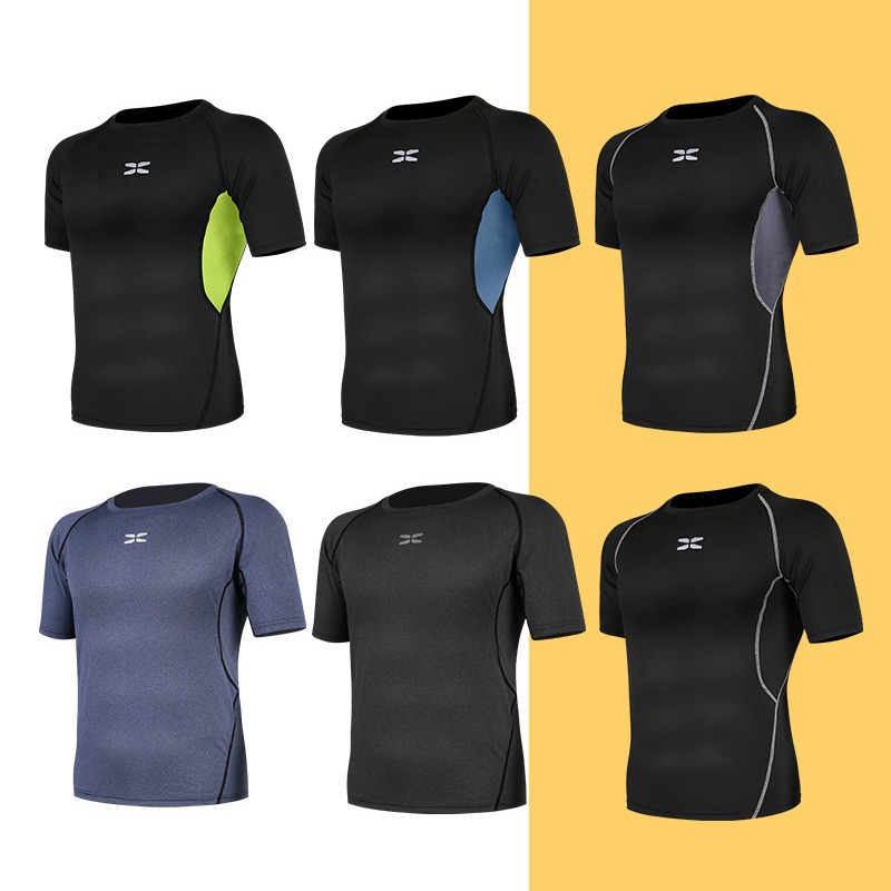 Juyitang Men's Tops Tight-Fitting Short-Sleeved T-Shirts Sports Outdoor Running Fitness Clothes