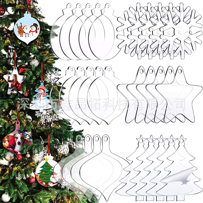 3Inch Christmas Tree Blank Pendant Transparent Acrylic Disc Snowflake DIY Christmas Tree Decoration Five-Pointed Star