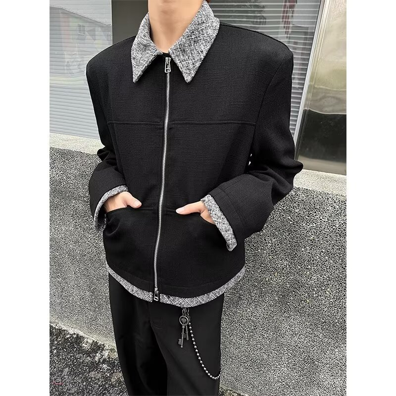 Picture of Trendy Zipper American Style Street Lapel Casual Short Wide Autumn and Winter Jacket Trendy Standard regular Teen regular