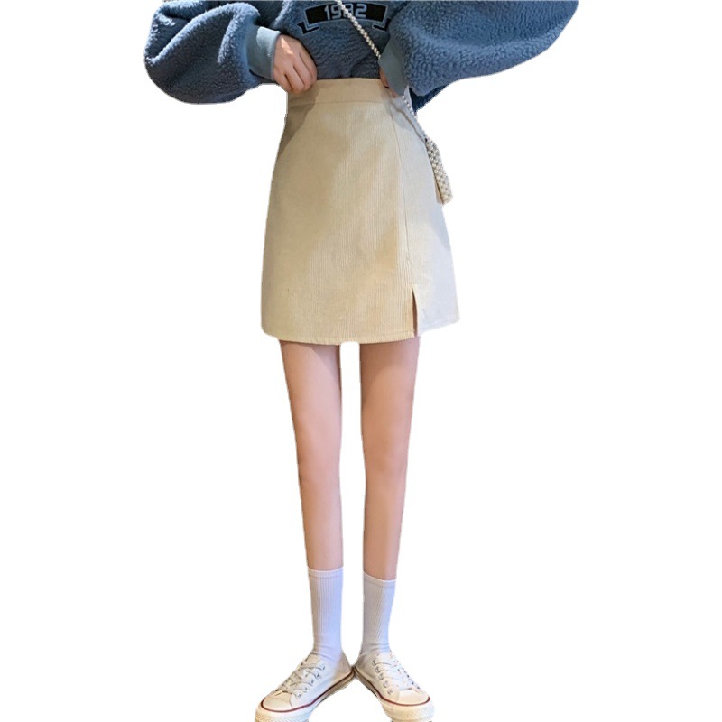 Picture of Women's Skirt 2022 Autumn and Winter New High Waist Corduroy Split Skirt Slimming Anti-running A- line Hip Skirt
