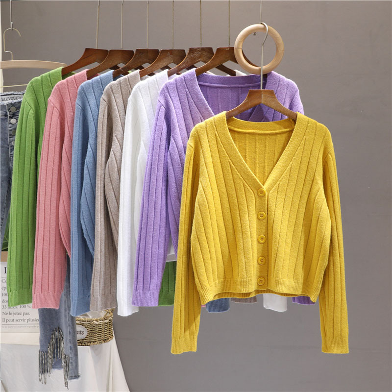 2 023 Fall/Winter Short Loose Internet Popular Long Sleeve V-Neck Sweater Knitted Sweater Thin Cardigan Coat Jacket for Women