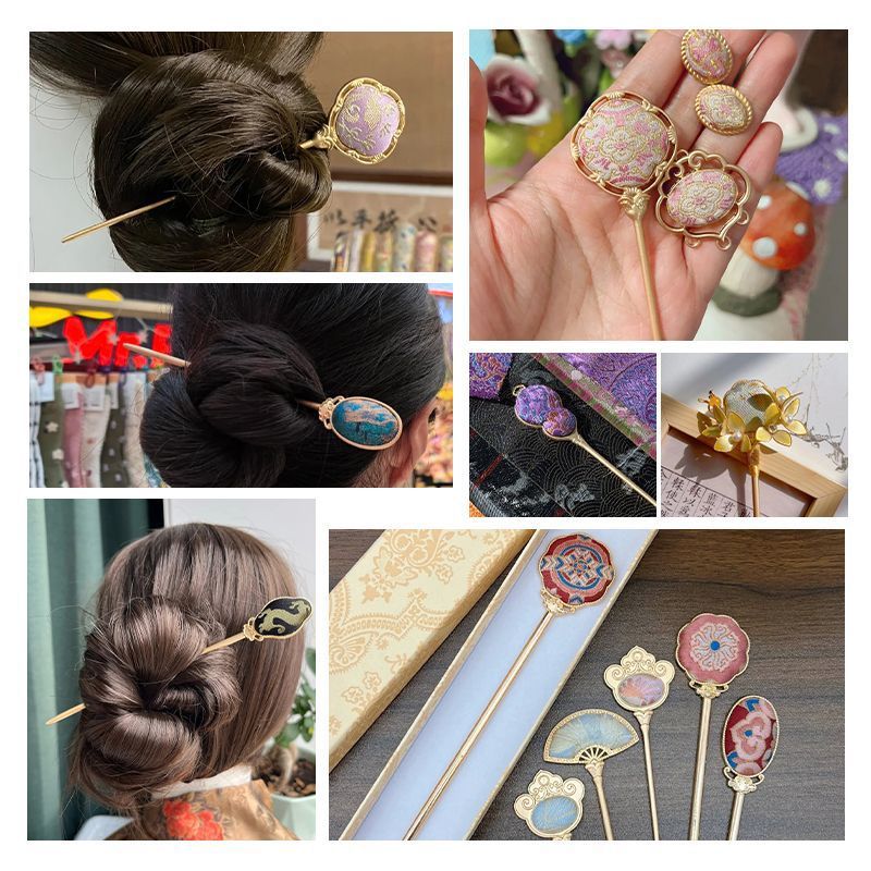 Picture of Song Brocade Handmade DIY Chinese-Style Hairpin Hair Accessory Ancient Style Hanfu Updo Hair Ornament Chinese-Style Filigree Base with Emerald Green